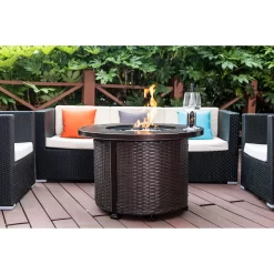 Better Homes & Gardens Colebrooke 37" Round 50,000 BTU Propane Gas Fire Pit Table with Glass Beads, Metal Lid and Protective Cover
