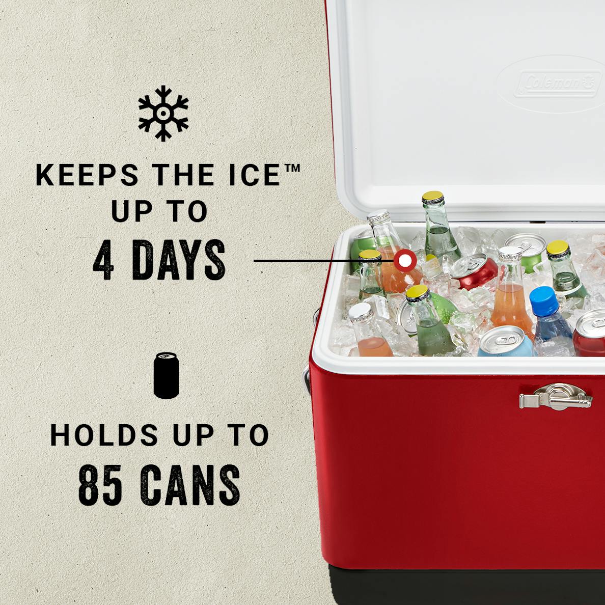 Coleman Vintage 54-Quart Steel Belted Cooler, Red