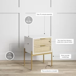 Nathan James Andrew Side Table with 2 Drawers, White/Gold