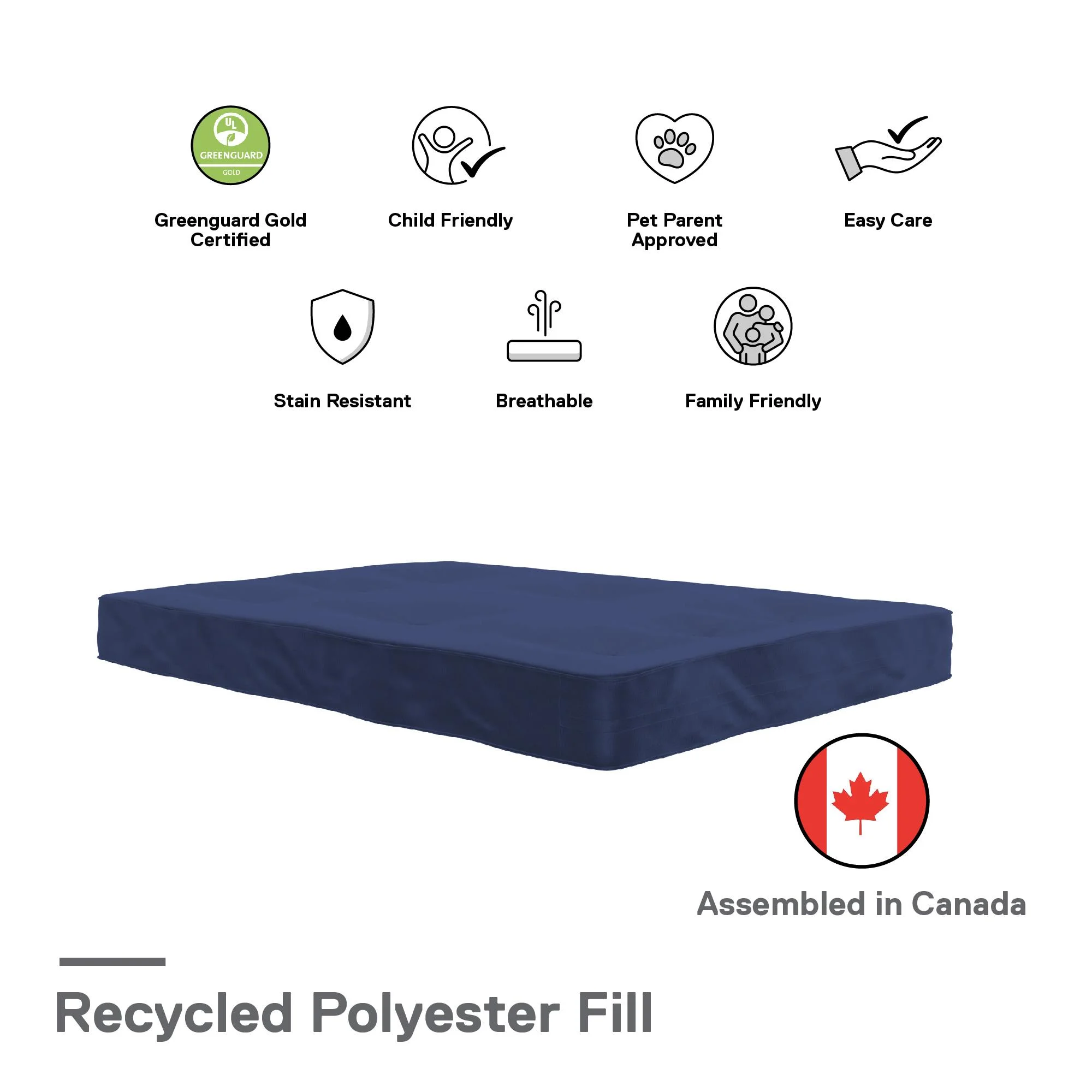 DHP Caden 8 Inch Futon Mattress with Tufted Cover and Recycled Polyester Fill, Full, Blue