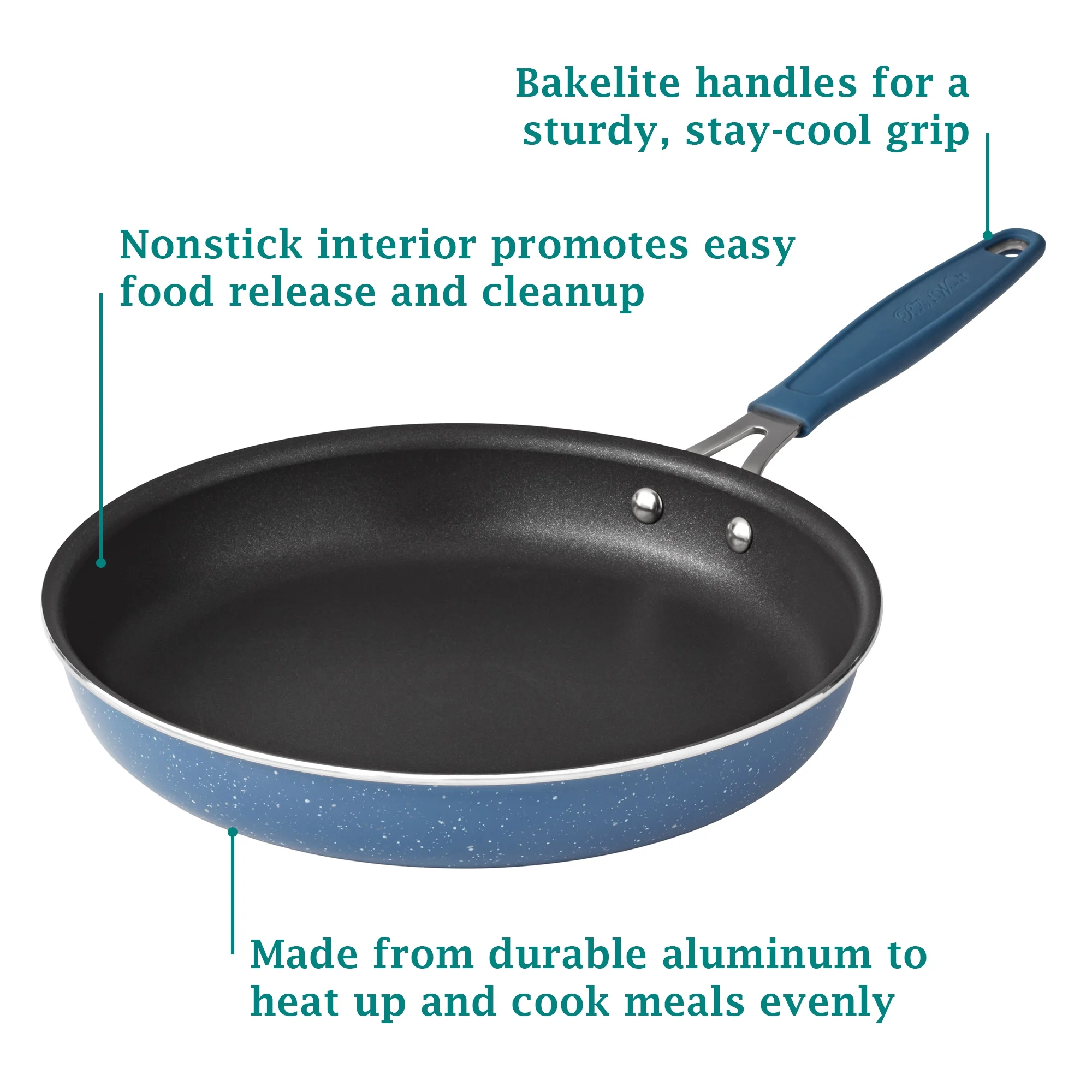The Pioneer Woman Frontier Speckle 18 Piece Nonstick Aluminum Cookware Set, Blue