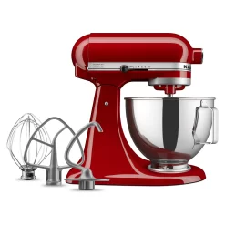 KitchenAid Deluxe 4.5 Stand Mixer, Empire Red with Flat Beater, Dough Hook, Whip