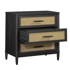 Better Homes & Gardens Springwood Caning 3-Drawer Nightstand with USB, Charcoal finish
