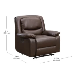 Serta Push-Button Power Recliner with Deep Body Cushions, Brown Faux Leather Upholstery