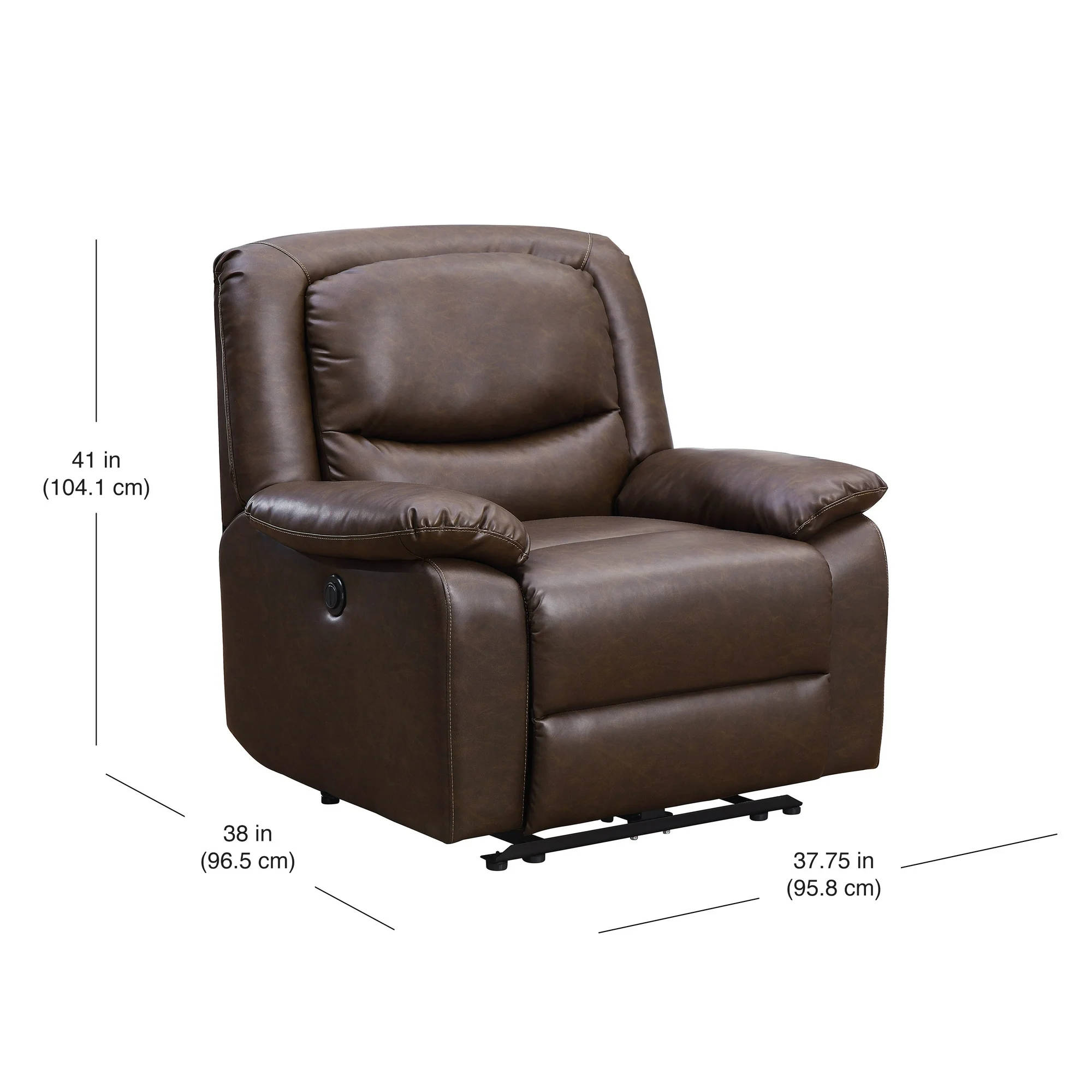Serta Push-Button Power Recliner with Deep Body Cushions, Brown Faux Leather Upholstery