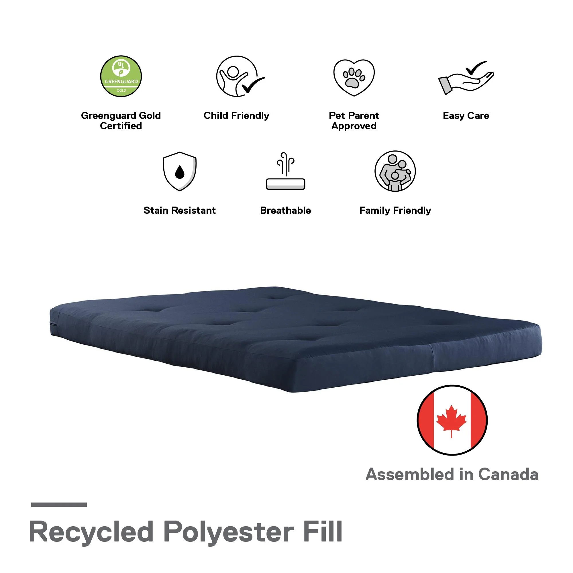 Mainstays 6 Inch Futon Mattress with Tufted Cover and Recycled Polyester Fill, Full, Blue