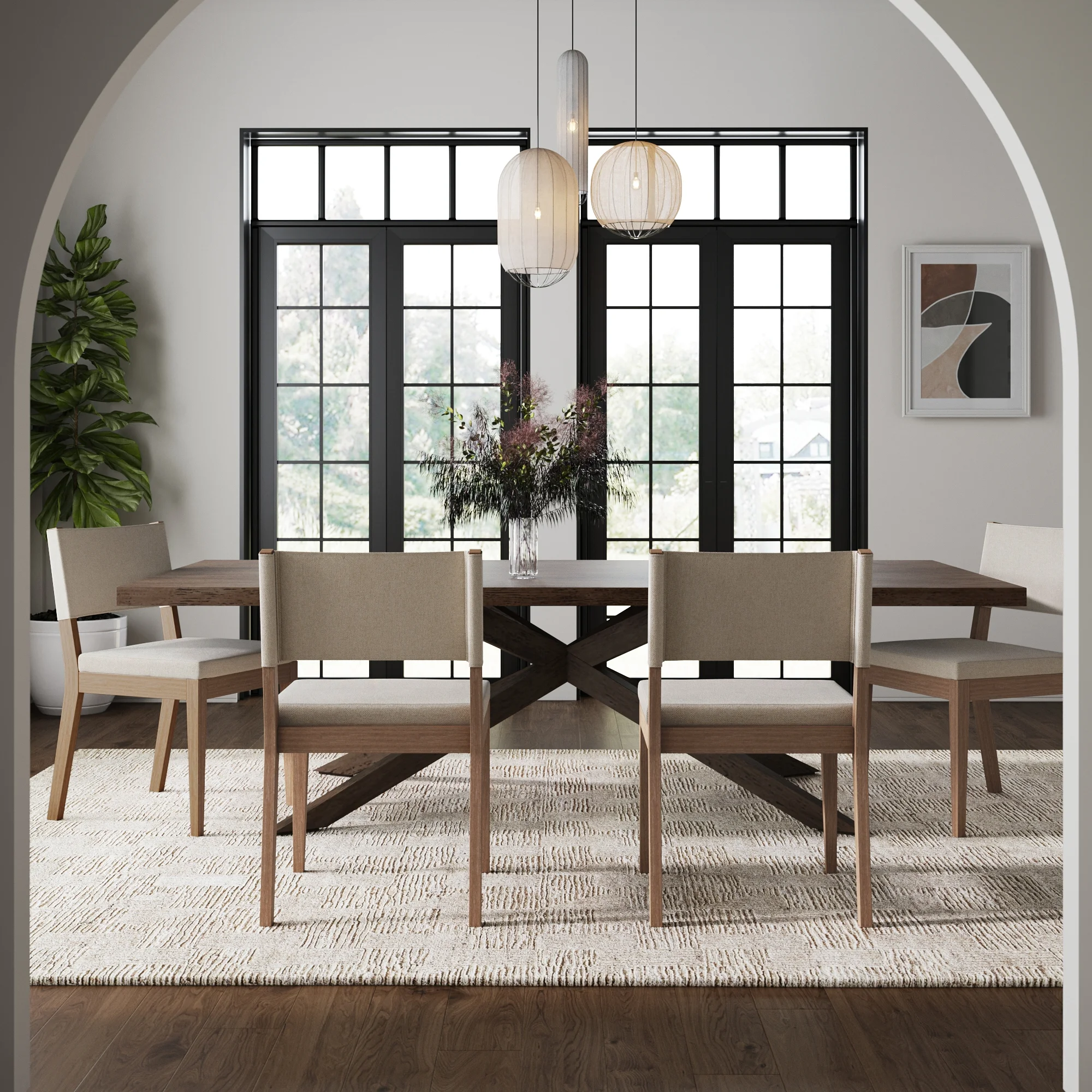 Nathan James Linus Modern Upholstered Dining Chair, Solid Rubberwood Legs in a Wire-Brushed Light Brown Finish