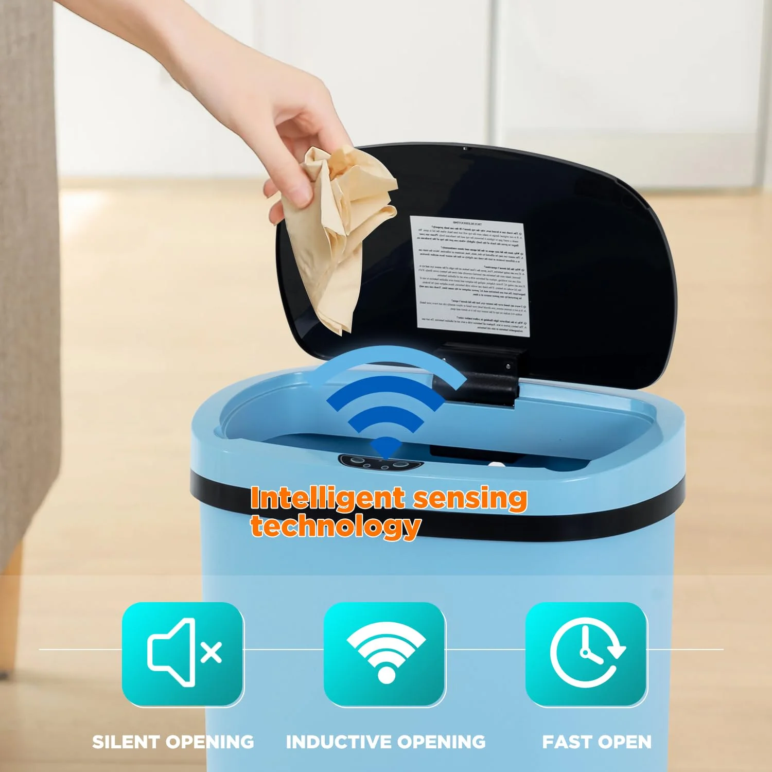 BestOffice 13 Gallon Plastic Touchless Trash Can with Motion Sensor for Indoor Use, 2 Pack(Blue)