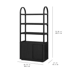 Beautiful Fluted 3-Shelf Bookcase with Storage Cabinet by Drew Barrymore, Rich Black Finish