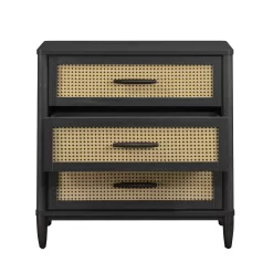 Better Homes & Gardens Springwood Caning 3-Drawer Nightstand with USB, Charcoal finish