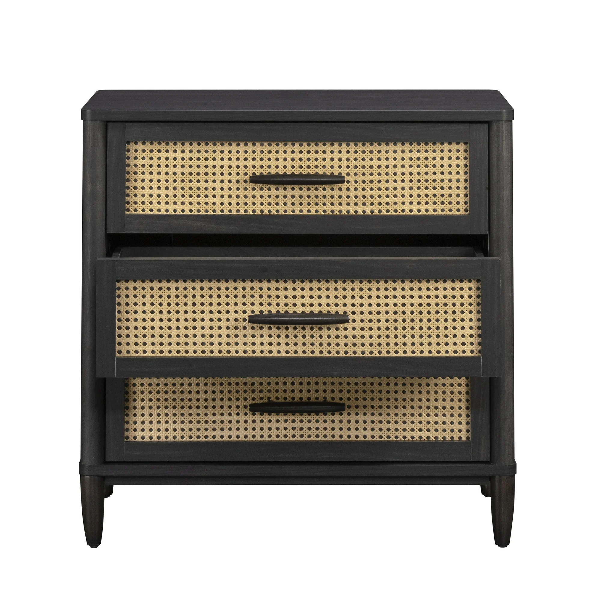 Better Homes & Gardens Springwood Caning 3-Drawer Nightstand with USB, Charcoal finish