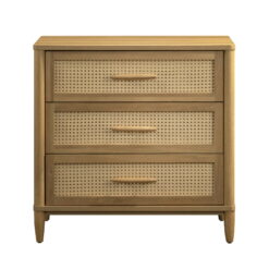 Better Homes & Gardens Springwood Caning 3-Drawer Nightstand with USB, Light Honey finish
