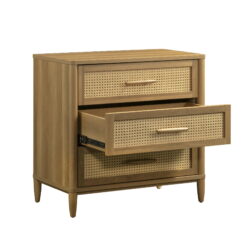 Better Homes & Gardens Springwood Caning 3-Drawer Nightstand with USB, Light Honey finish