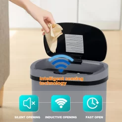 BestOffice 13 Gallon Plastic Touchless Trash Can with Motion Sensor for Indoor Use, 2 Pack(Gray)