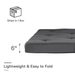 Mainstays 6 Inch Futon Mattress with Tufted Cover and Recycled Polyester Fill, Full, Gray