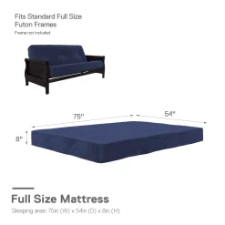 DHP Caden 8 Inch Futon Mattress with Tufted Cover and Recycled Polyester Fill, Full, Blue