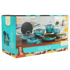 The Pioneer Woman Frontier Speckle 18-Piece Aluminum Cookware Set, Teal