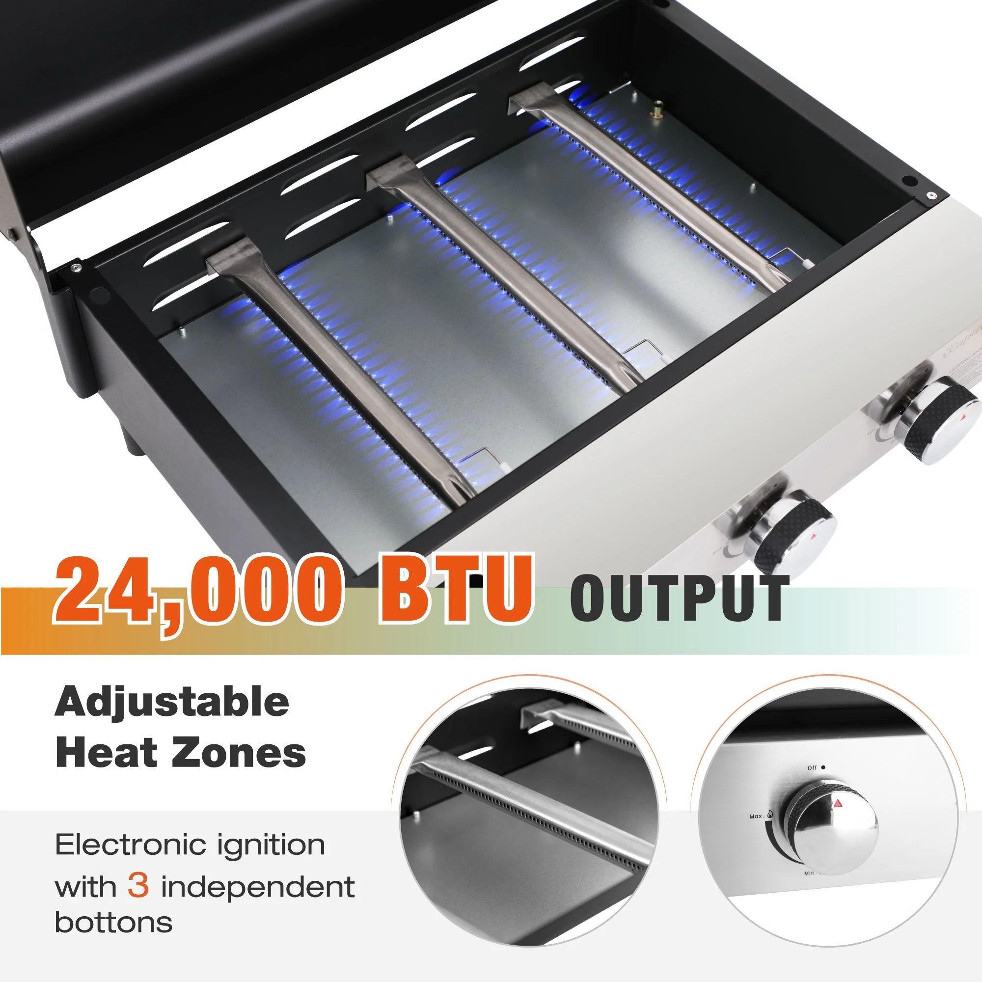 Sophia & William 3-Burners Gas Griddle Portable Flat Table Top BBQ Grill 24,000 BTU
