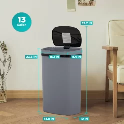 BestOffice 13 Gallon Plastic Touchless Trash Can with Motion Sensor for Indoor Use, 2 Pack(Gray)