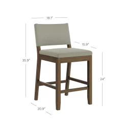 Nathan James Linus Modern Upholstered Counter Height Bar Stool, Light Grey/Brown