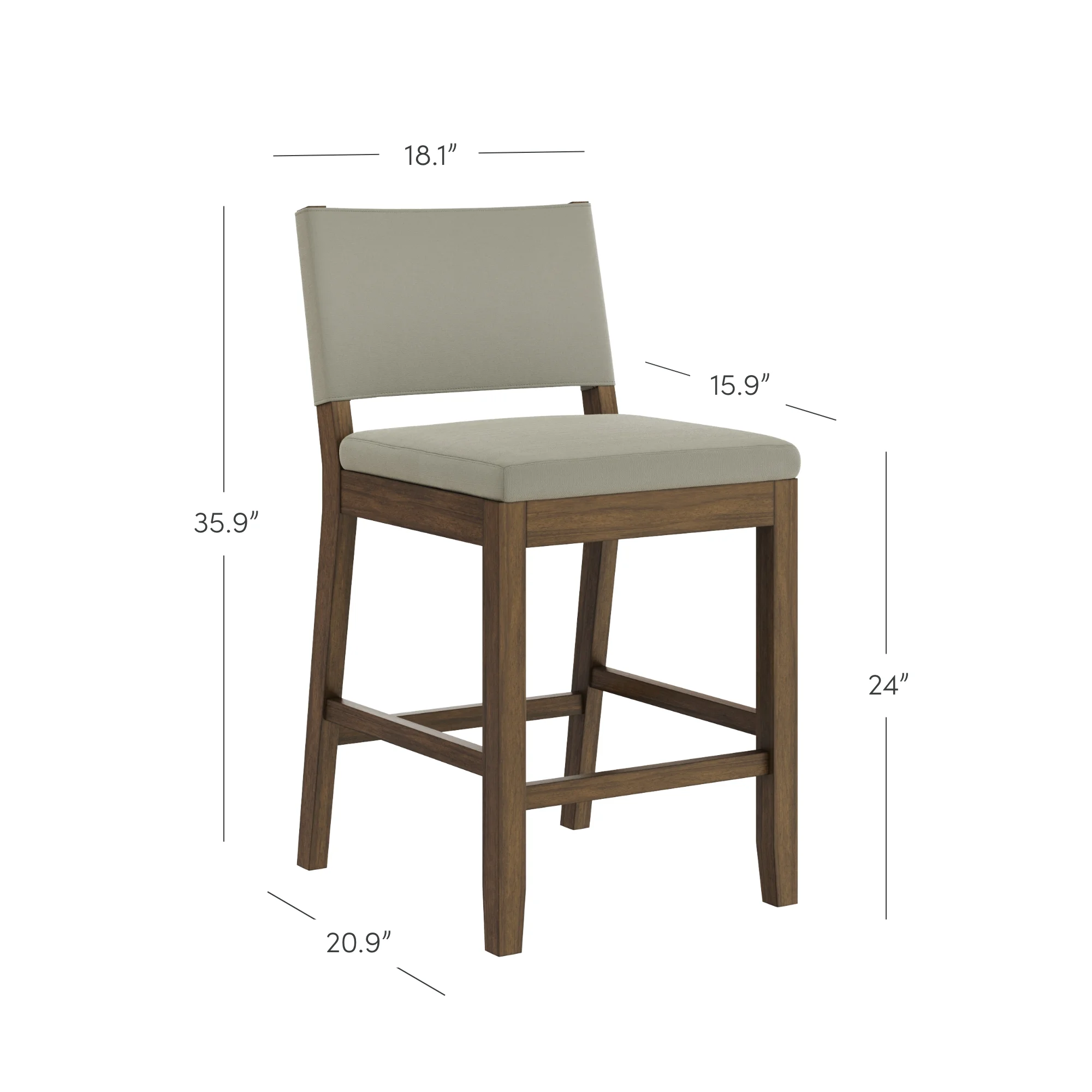 Nathan James Linus Modern Upholstered Counter Height Bar Stool, Light Grey/Brown