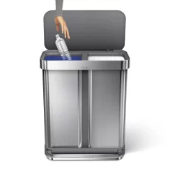 simplehuman 58 Liter / 15.3 Gallon Rectangular Dual Compartment Recycling Step, Brushed Stainless Steel