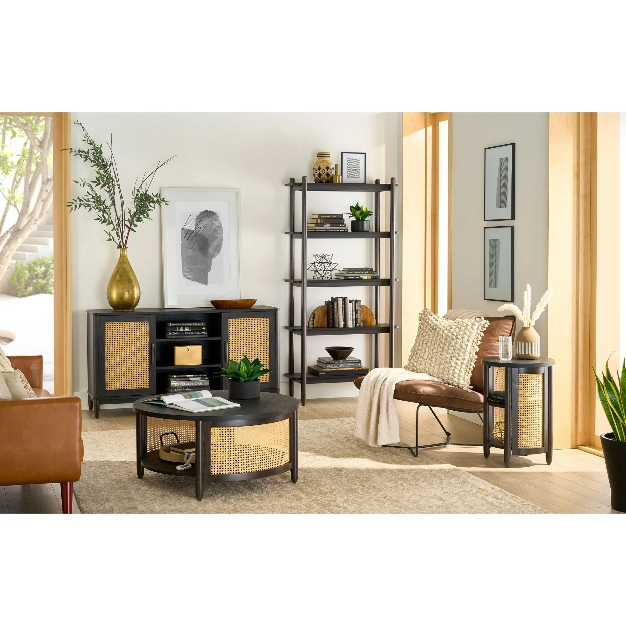 Better Homes & Gardens Springwood Caning Coffee Table, Charcoal Finish