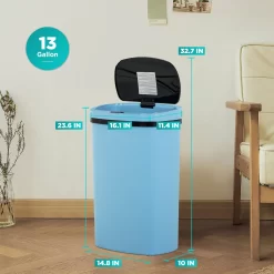 BestOffice 13 Gallon Plastic Touchless Trash Can with Motion Sensor for Indoor Use, 2 Pack(Blue)