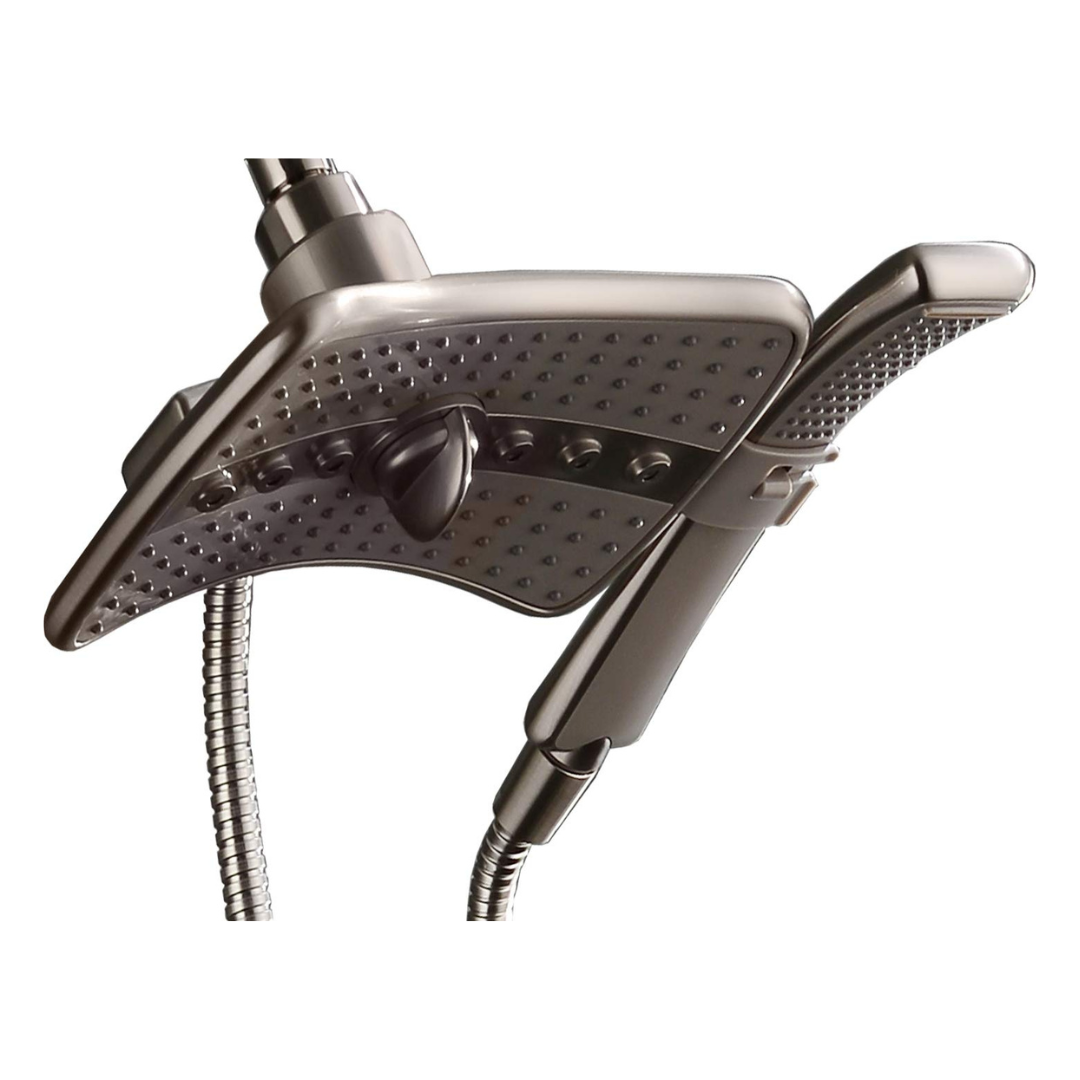 BRIGHT SHOWERS Shower Head Combo with Two Spray Setting, Fixed Shower Head and Handheld with Grey Face, Brushed Nickel
