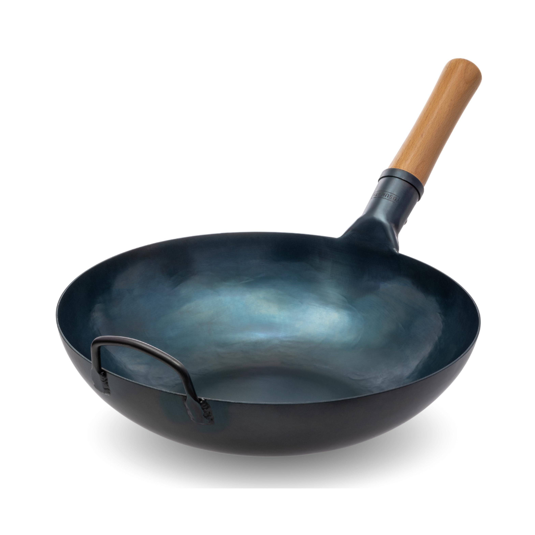 YOSUKATA Flat Bottom Woks & Stir Fry Pans- 13.5" Blue Carbon Steel Wok - Wok for Electric Induction Cooktops