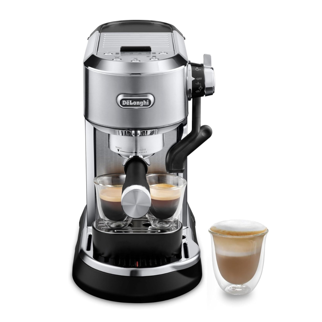De'Longhi Dedica Maestro Plus Espresso Machine with Automatic Steam Wand for Latte, Cappuccino, Coffee, Stainless Steel, EC950M