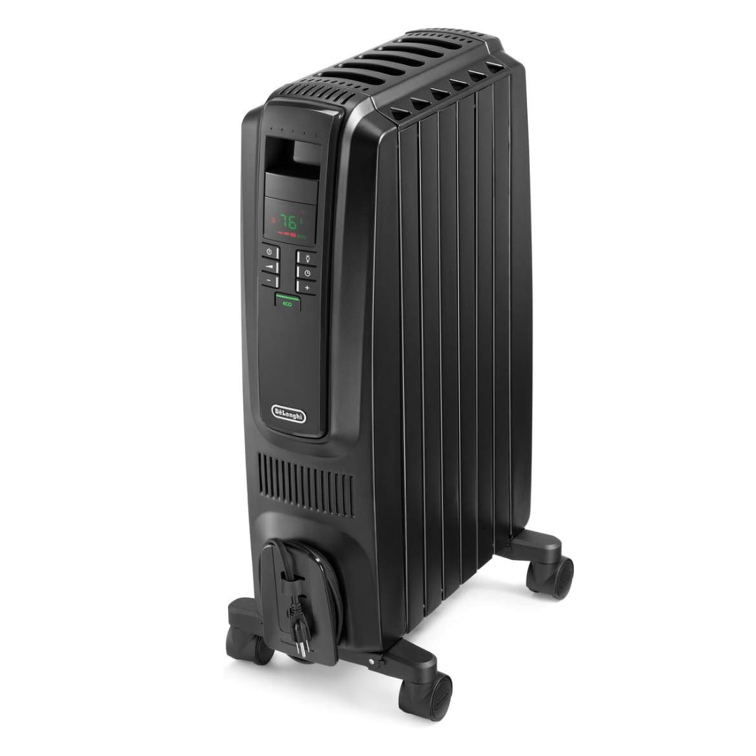 DeLonghi Dragon Digital Oil Filled Radiator Heater, 1500W Electric Space Heater, TRD40615EBK, Black