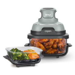 Ninja Crispi Air Fryer, Microwave, Freezer & Dishwasher Safe, Non Toxic Glass Portable Cooking System, 4 QT & 6 Cup Glass Containers, Green, FN101SG