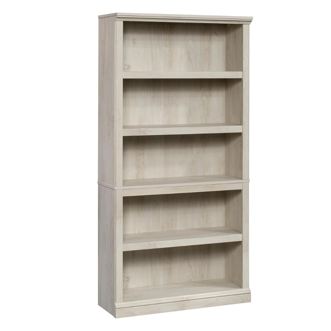 Sauder 5 Tier Book Shelf Wooden Bookcase Multipurpose Bookshelf for Home Office, Living Room, in Chalked Chestnut