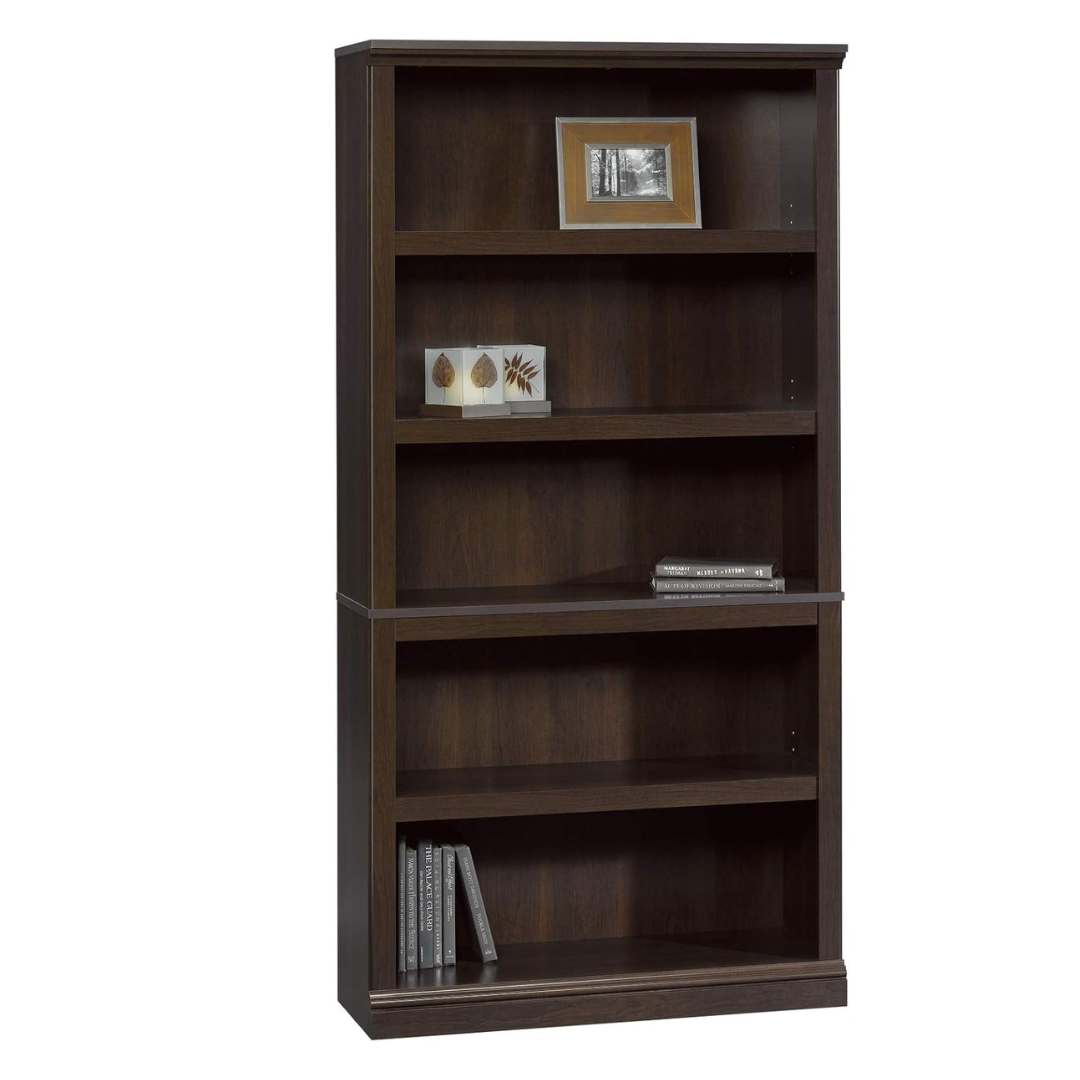 Sauder 5-Shelf Bookcase/ Book shelf, L: 35.28" x W: 13.23" x H: 69.76", Cinnamon Cherry finish