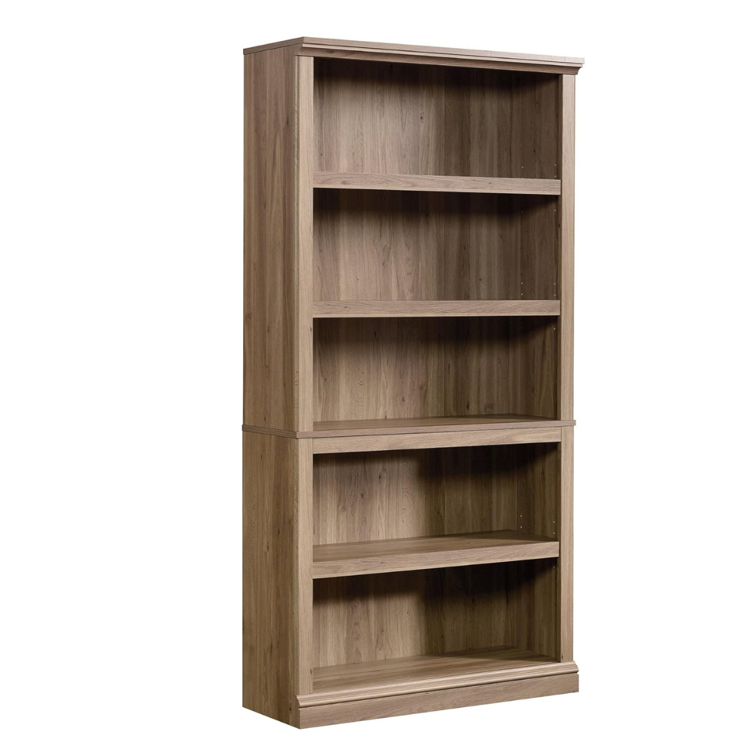 Sauder 5 Tier Book Shelf Wooden Bookcase Multipurpose Bookshelf for Home Office, Living Room, in Salt Oak finish