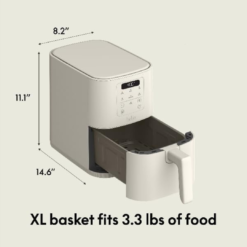 bella 4Qt Slim Air Fryer, Fits-anywhere Kitchenware, EverGood Ceramic Nonstick Coating, Adjustable Temperature, 3.3lb Capacity, Oatmilk