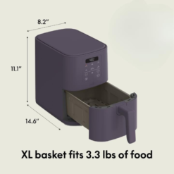 bella 4Qt Slim Air Fryer, Fits-anywhere Kitchenware, EverGood Ceramic Nonstick Coating, Adjustable Temperature, 3.3lb Capacity, Plum