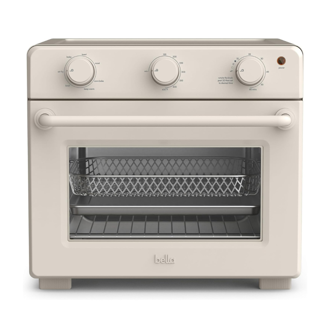 bella Air Fry Toaster Oven, 7 Preset Cooking Options, Dishwasher-Safe EverGood Coated Trays Included, 1700 Watt, Oatmilk