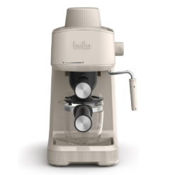 BELLA Steam Espresso Maker with Microfoam Wand, Removable Drip Tray & Dishwasher Safe Glass Carafe & Portafilters, 3.5 Bar, Oatmilk