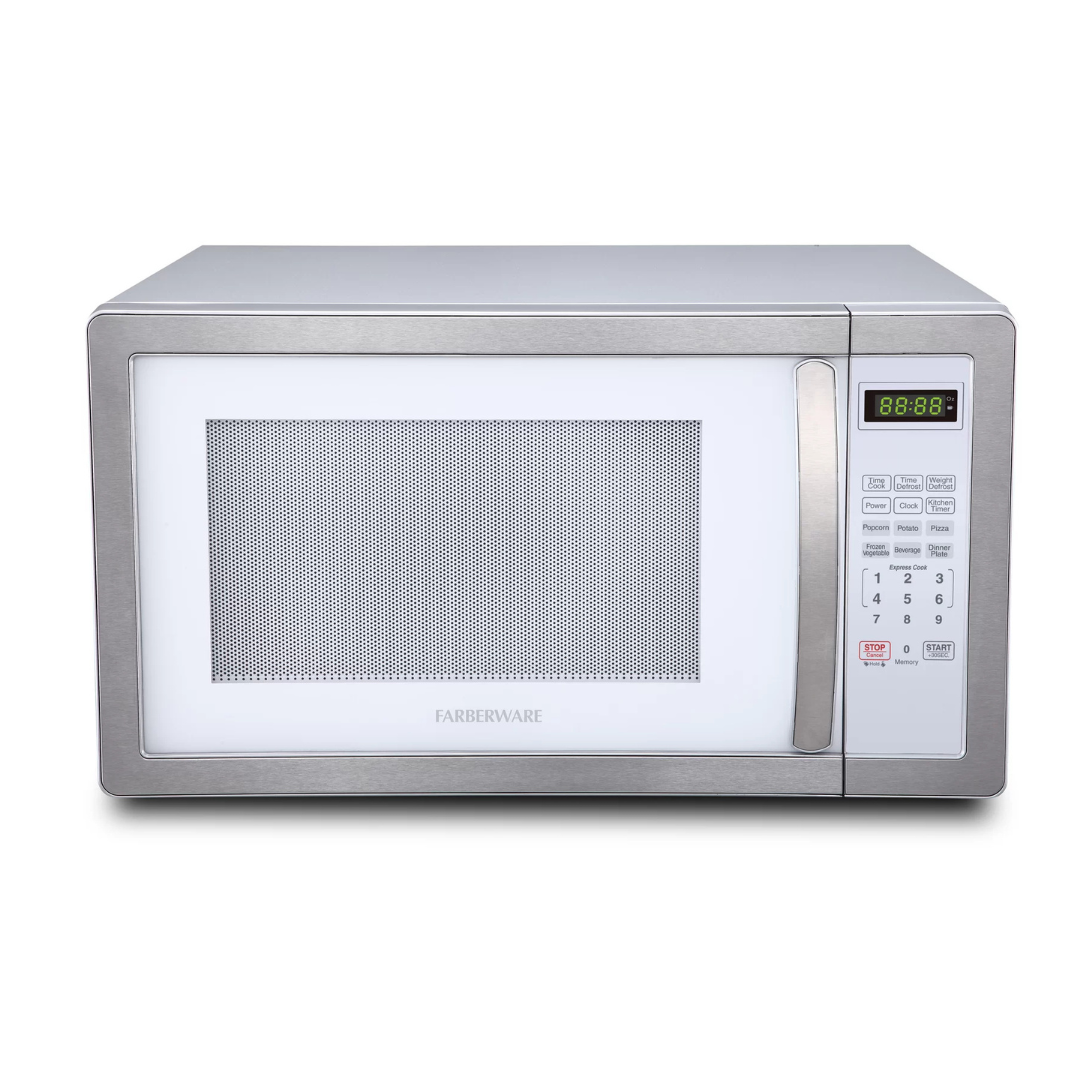 Farberware Classic Countertop Microwave Oven, 1.1 Cubic Feet cu. ft., 1000 watts, with Child Lock - White Platinum
