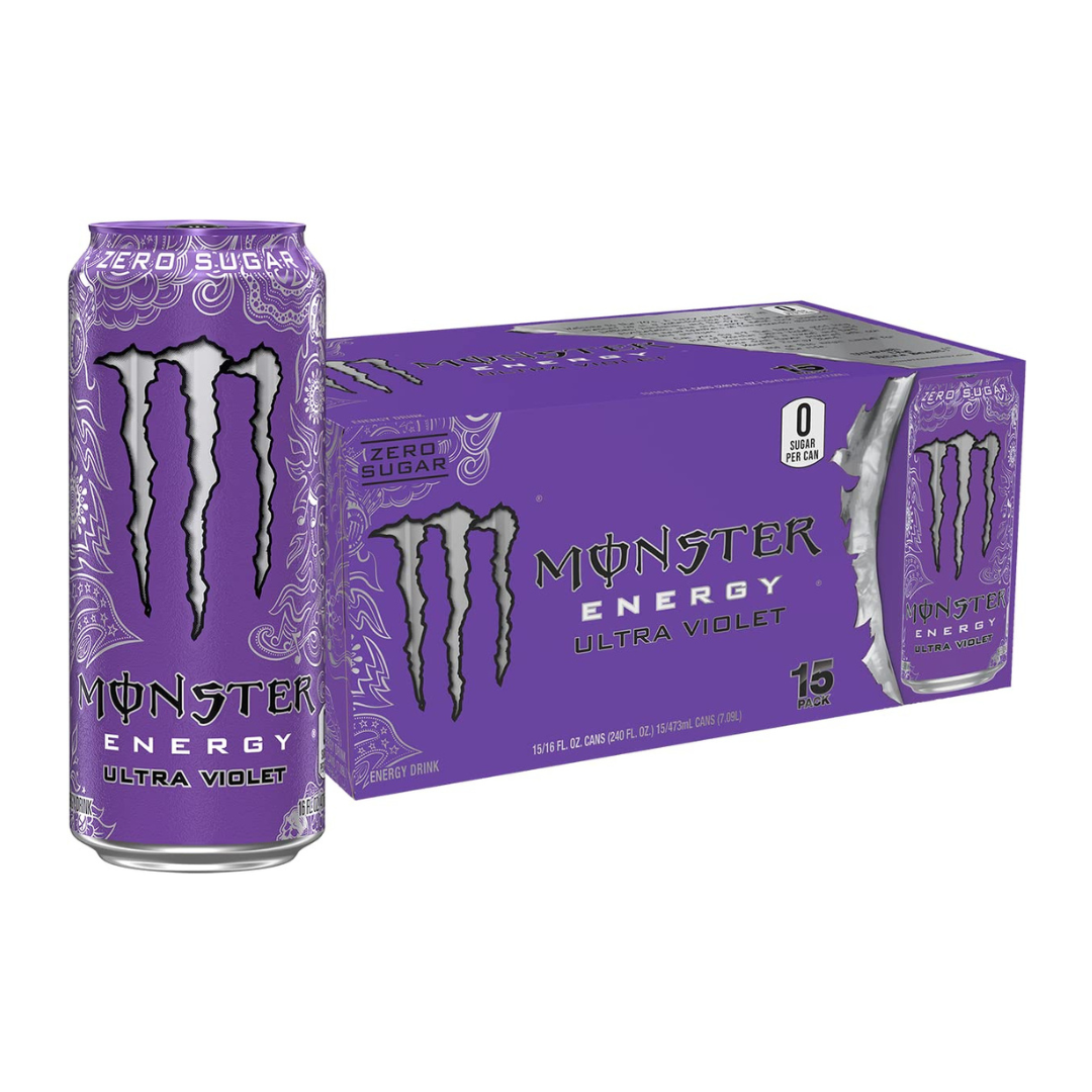 Monster Energy Ultra Violet, Sugar Free Energy Drink, 16 Ounce (Pack of 15)