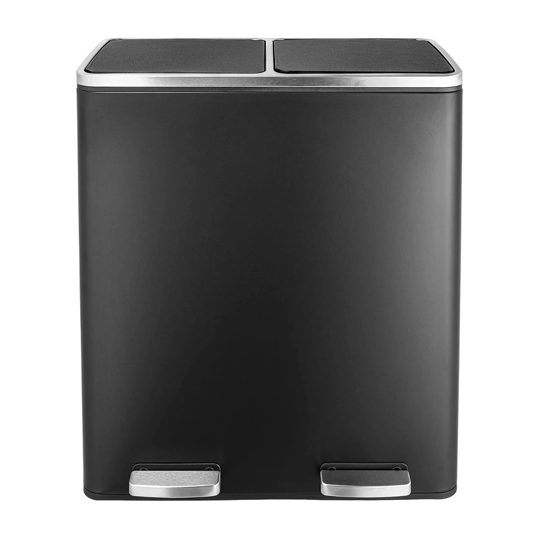 Pirecart 16 Gallon Trash Can 8 Gallon Dual Compartment Step on Kitchen Garbage Can Stainless Steel
