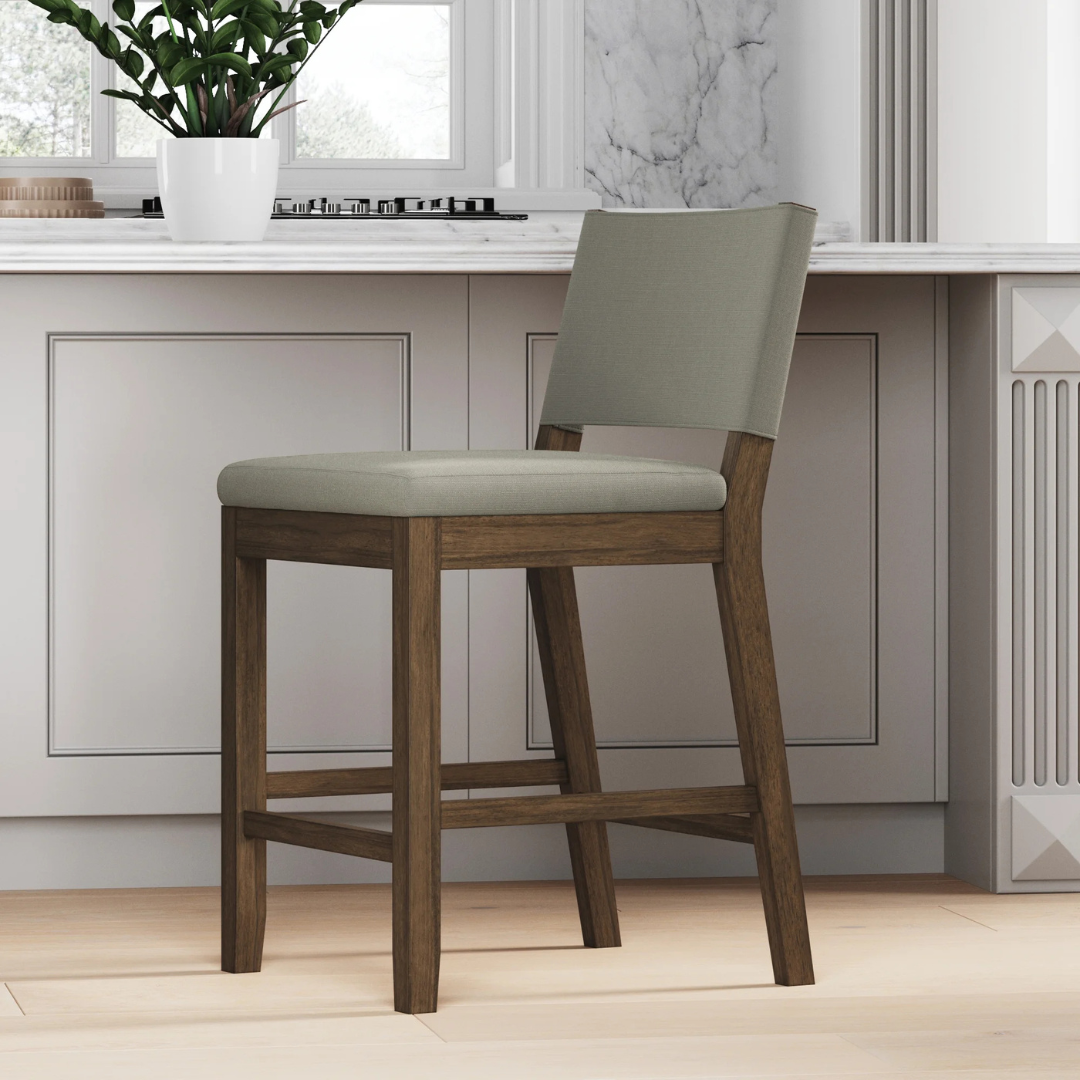 Nathan James Linus Modern Upholstered Counter Height Bar Stool, Light Grey/Brown