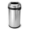 Simplehuman Bullet Open Top Can, 60-Liter Brushed Stainless Steel Indoor/Outdoor Kitchen Lidless Trash Can