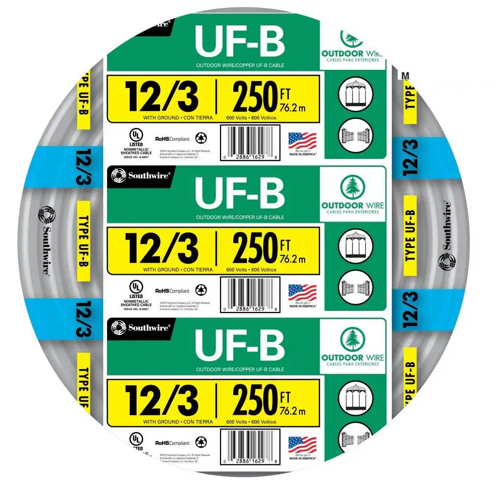 Southwire 250-Feet 12 / 3 Solid UF-B Wire W/G ( By-the-roll )