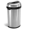 Simplehuman Semi-Round Open Top Can, 60-Liter Brushed Stainless Steel Indoor/Outdoor Kitchen Lidless Trash Can