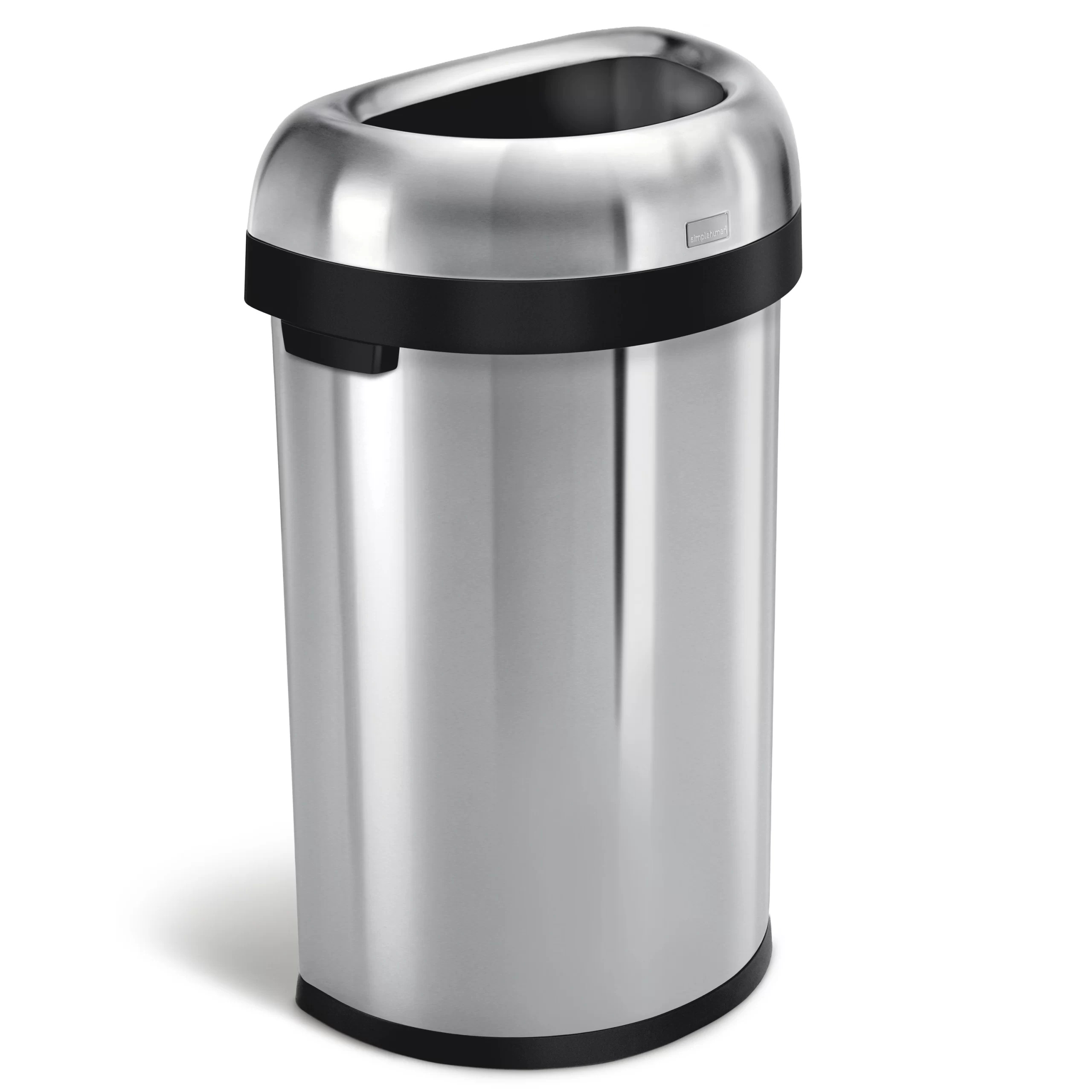 Simplehuman Semi-Round Open Top Can, 60-Liter Brushed Stainless Steel Indoor/Outdoor Kitchen Lidless Trash Can