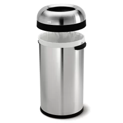 Simplehuman Bullet Open Top Can, 60-Liter Brushed Stainless Steel Indoor/Outdoor Kitchen Lidless Trash Can