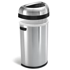 Simplehuman Semi-Round Open Top Can, 60-Liter Brushed Stainless Steel Indoor/Outdoor Kitchen Lidless Trash Can